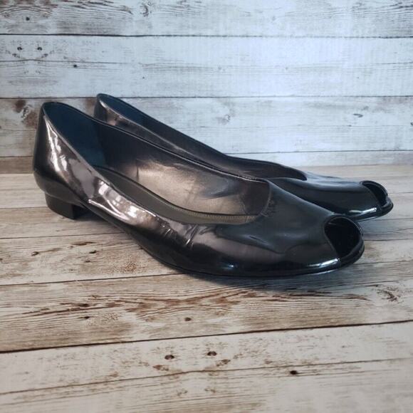 Antonio Melani - Women's Shiny Black Peep Toe Low Heel Size 10 M - Picture 1 of 5